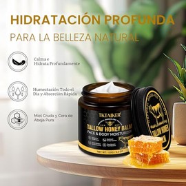 Sebo de res para la piel, Sebo de res para la cara, Bálsamo hidratante de sebo con miel cruda y cera de abeja, Mezcla de sebo de res alimentado con pasto y miel silvestre cruda, Hidratante para el