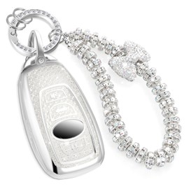 CTRINEWS for Subaru Key Fob Cover with Fashionable Zirconia Wristlet KeyChain, Enchanting Diamond Patterns Soft Case for Subaru Forester XV CrossTrek Legacy Impreza STI WRX BRZ Shell (White, A)
