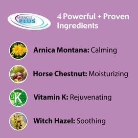 Miracle Plus Arnica Cream Bruise Relief Lotion For Bruising And Swelling On Skin | Bruise Cream Extra Strength Vitamin K Cream | Moisturizing Bruise Formula Skin Care Gel W/ Horse Chestnut, 4 Ounce