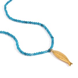 MURNA KARE Boho Fish Necklace for Women - Blue Crystal Chain Sardine Pendant Necklaces, Bohemian Beach Jewelry | Waterproof Summer Jewelry for Swimwear & Vacation