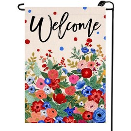Patriotic 4th of July Floral Garden Flag 12x18 Inch Double Sided Independence Day Flowers Yard Outdoor Decoration(B)