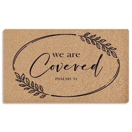 Mingnei Christian We are Covered Coco Coir Doormat Door Mat for Home House Entrance, Religious Psalm 91 Bible Verse Floor Mats for Outdoor Outside Entryway 30x17 Welcome Mat