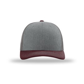 Richardson 112 Trucker Hat Snapback Cap Adjustable Baseball Hat Blank Hat Bulk Hats - Heather Grey/Charcoal/Maroon