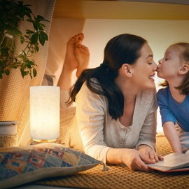 Small Bedside Table Lamp for Bedroom, Minimalist Wood Base & Round Fabric Shade, Mini Cute Cozy Warm White Nightstand Boho Lamp, Study Desk Night Stand Light for Room, Dorm, Nursery, Living Room | UCHENTON