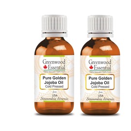 Greenwood Essential Pure Golden Jojoba Oil (Simmondsia Chinensis) Natural Therapeutic Quality Cold Pressed (Pack of Two) 100 ml x 2 (6.76 oz)