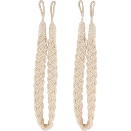 Set of 2 Lewondr Curtain Tiebacks Braid Rope Tiebacks Easy to Install with Hooks, Beige