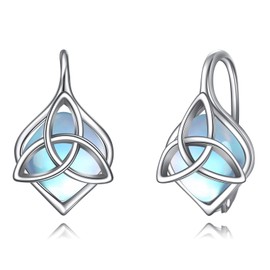 POPLYKE Celtic Moonstone Earrings for Women Sterling Silver Leverback Earrings Moonstone Viking Jewellery Gifts Birthday