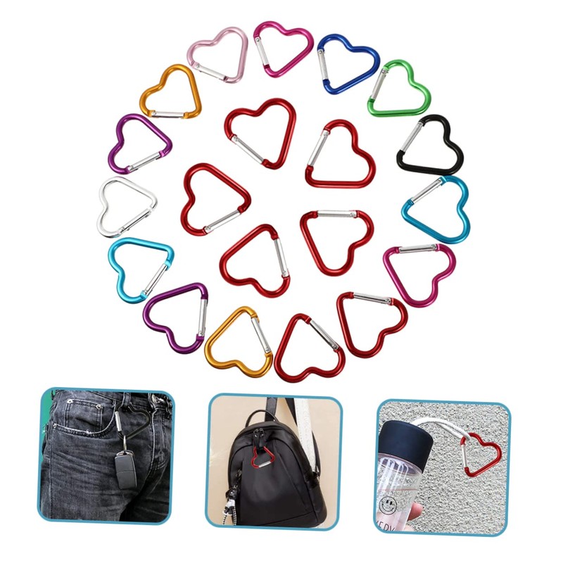 BESPORTBLE 20pcs Heart Shaped Aluminum Alloy Carabiner Buckles Multi Function