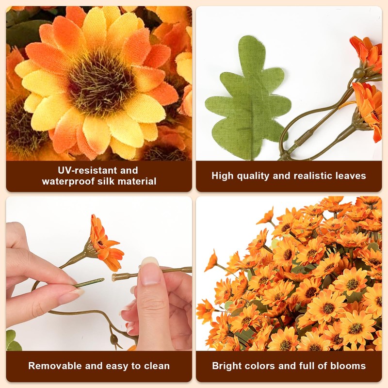 12 Bundles Artificial Fall Flowers, UV Resistant Faux Mums for