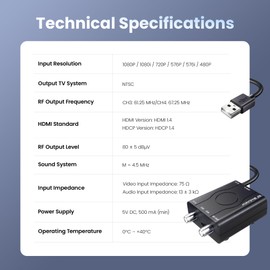 [Upgrade]kurtmark HDMI to RF Modulator with 1.2M HDMI Cable & Power Adapter