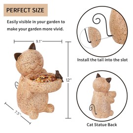 Aflowa Cat Garden Statue Outdoor Decor,Cat Garden Sculptures Figurine Decoration,Resin Cat Bird Feeder,Yard Lawn Ornaments,Thanksgiving Christmas,12’’ Height