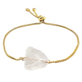 Moonstone Bracelet - Natural Raw Stone Pendant Bracelet Spiritual for Women Healing Crystal Bracelets with 14K Gold Plated Chain Reiki Spiritual Gemstones for Beauty Positive Energy (Moonstone-Bracelet)