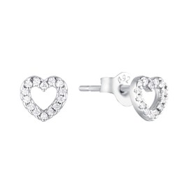 Amor Stud Earrings 925 Sterling Silver Girls Children's Earrings with Synthetic Zirconia 0.4 cm Silver Heart Comes in Jewellery Gift Box, Silver, Cubic Zirconia