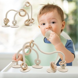 AiTuiTui Beißring Baby Spielzeug, Montessori Hochstuhl Silikon Zahnen Spielzeug mit Saugnapf für Ab 3 Monat, BPA-Frei Zahnungshilfe für 6 9 12 Monat Kinder als Geschenk Jahre, Beige