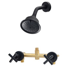 KAPHOME 2 Handle Shower Faucet,2 Knobs Tub and Shower Trim Kit with Valve,Two Handles Shower Faucet Set with 3 Modes Rainfall Shower Head,Shower Trim Kit Wall Mounted,Matte Black,1A3MK-W