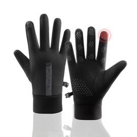 XTYMBH Winter Warm Gloves, Windproof and Waterproof Touch Screen Running Gloves, Non-slip Elastic Cuffs, for Men and Women Running Cycling Mountaineering Hiking (Men's Black, One Size)
