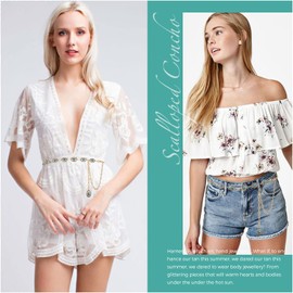 FIORETTO - Cinturón de cadena para mujer, diseño ovalado, de metal, para vestir, Turquesa-Oro17, Fit Waist up to 46"