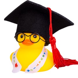 CoFuBcad Graduation Duck Car Ornament Yellow Rubber Duck Car Dashboard Decor with Mini Graduation Hat Sash Glasses