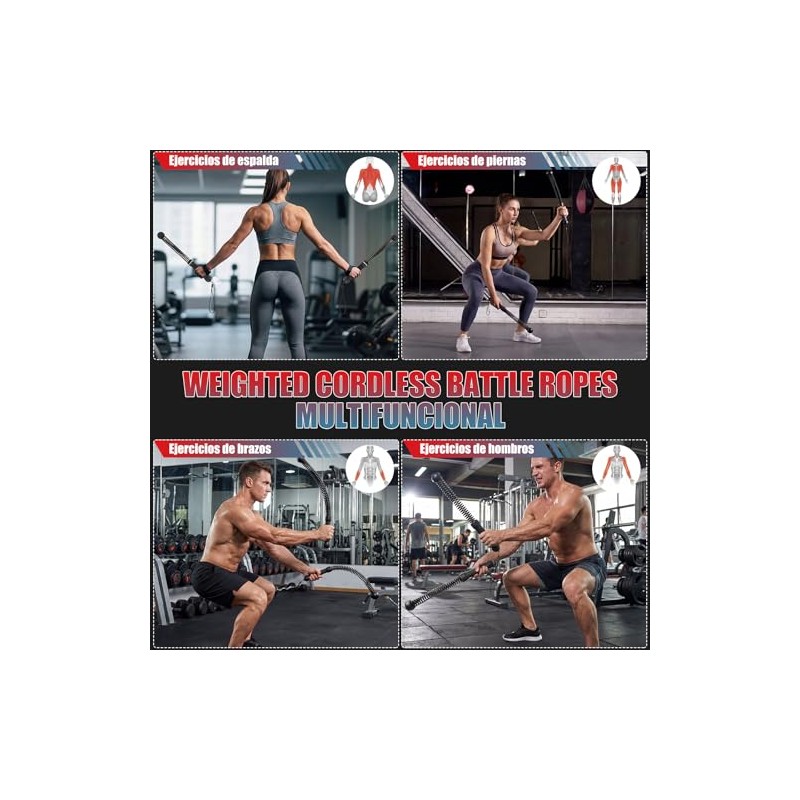 Weighted Cordless Battle Ropes,2PCS Cuerdas de Batalla sin Cuerda,Cuerda de