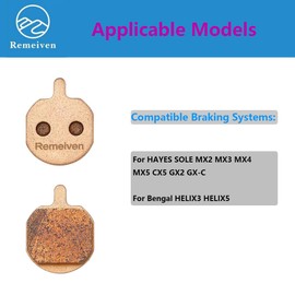 Brake pads for Bicycle, Bike Brake Pads for Hayes Sole MX2 MX3 MX4 MX5 CX5 GX2 GX-C, Semi-metallic/Ceramic/Sintered, 2 Pairs (Sintered)