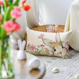 Artoid Mode Bunny Flowers Butterfly Easter Cushion Cover, 30x50 cm Spring Decorative Pillow Case Cover Sofa Living Room Outdoor Decor