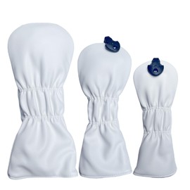 USA Golf Club Covers Set,Driver Headcover Hybrid Headcover and Fairway Wood Head Covers, Premium PU Leather White Golf Head Covers for Woods and Driver,Golf Gifts for Men Golfers