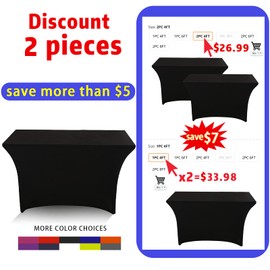SEPARO Spandex Table Cover Fitted Rectangular Tablecloth Stretchable Fabric Lycra Tablecloth 6 ft Wrinkle-Free for Party Dj Tradeshows Banquet Weddings Cocktail, 2 Pcs