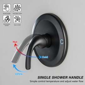 LIWEIKE Matte Black Shower Handle Valve Single Function Shower Valve Handle Wall Mount Brass Shower Mixer Valve Kit Bathroom with Male Tread Rough-in Brass