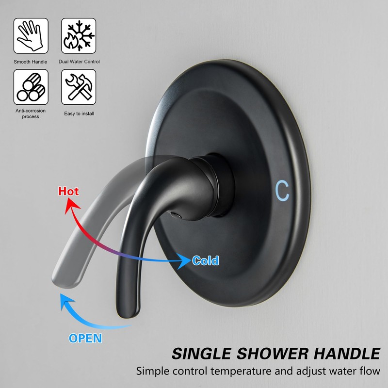 LIWEIKE Matte Black Shower Handle Valve Single Function Shower Valve