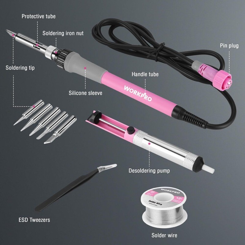 WORKPRO 60W Soldering Station Soldering Iron Kit Digital Display w/5PC