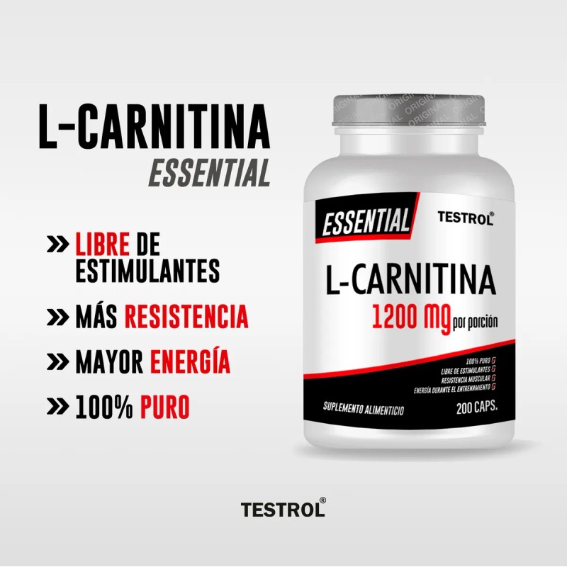 L-carnitina Essential 1200mg | 200 Cápsulas | Testrol Sin Sabor