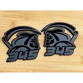 UsaStandard Reaper 345 Sport Car Truck Emblem Badge Matte Black on Black Custom Set of 2