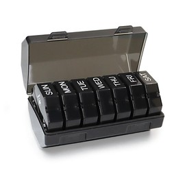 Cozensyson Pill Box 7 Days Morning Lunch Evening Sleep 4 Compartments Portable Pill Box 7 Days 4 Compartments 28 Extra Large Compartments for Vitamins (Black)