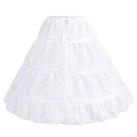 ABAFIP Girls 3 Hoops Petticoat Underskirt Crinoline Skirt Flower Girl Crinoline Slips Drawstring Petticoat for Evening Dresses Wedding Formal Ball Gown, 3-14 Years White 3-8 Years