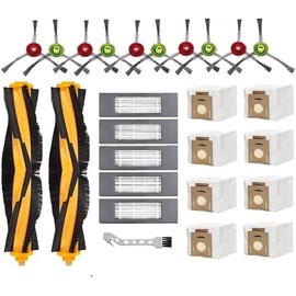 Replacement Parts For Vacuum Ecovacs DEEBOT OZMO 920 950 T8 AIVI Max T9 T5 N5 N7 N8+ N8 Pro DX55 DX93 DJ65, 2 Main Roller Brush, 5 HEPA Filters, 10 Side Brushes, 8 Dust Bag