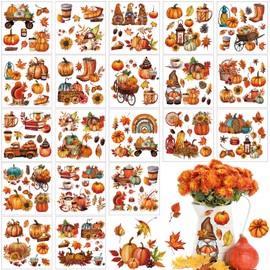 Honoson 20 Sheets Fall Rub on Transfers for Crafts and Furniture Vintage Thanksgiving Pumpkin Maple Leaf Rub on Vinyl Stickers Autumn Harvest Rub on Decal for Wood DIY Paper Home Decor (Harvest)