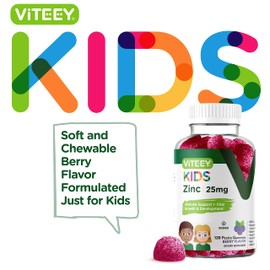Viteey Zinc for Kids Gummies, 25mg - Immune Support for Kids & Teens - Powerful Natural Antioxidant, Kids Zinc Vitamin Supplement - Vegan, Gelatin Free, Gluten Free - Tasty Chewable Berry Flavor Gummy