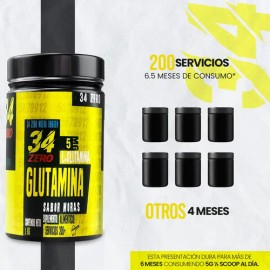 34 Zero Glutamina En Polvo 100 Servicios 1kg Varios Sabores                                                                                           