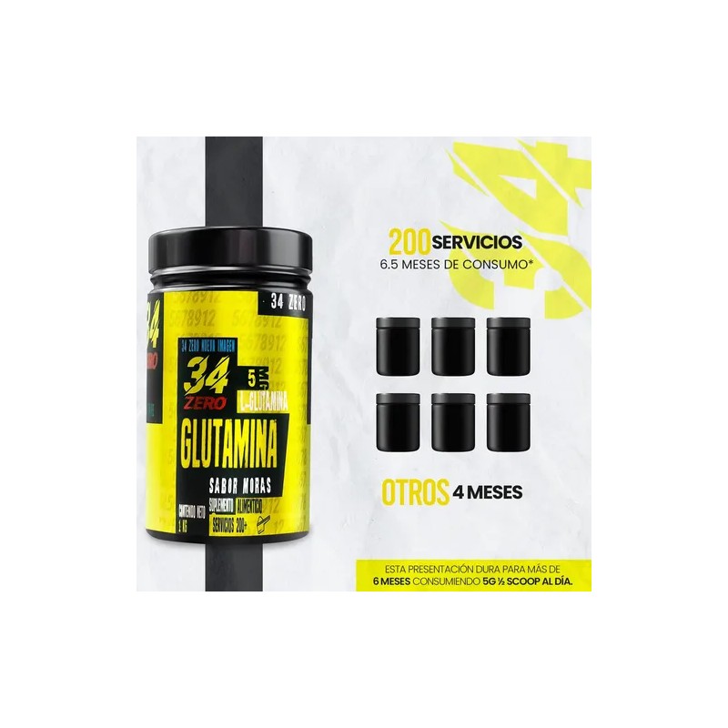 34 Zero Glutamina En Polvo 100 Servicios 1kg Varios Sabores
