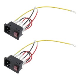 Antrader 2pcs AC250V 10A IEC 320 C14 Inlet Panel Socket w Fuse w Red Light Rocker Switch Power Supply Terminal Crimps Connector with Wires