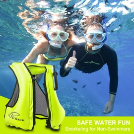Rrtizan Inflatable Snorkel Vest for Adult, Travel Snorkeling Vest for Swimming, Snorkeling, Paddleboarding, Swim Vest Adult Suitable for 90-220lbs (Green, S-M)