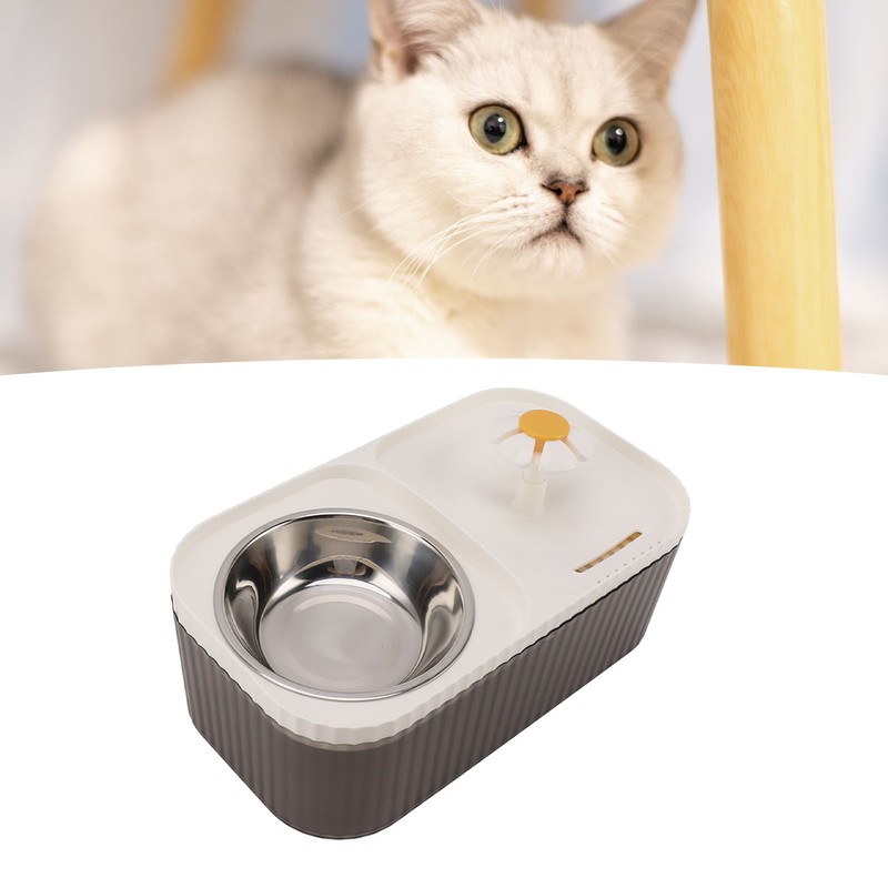 Cat Water Fountain Food Bowl High Capacity Quiet 2 In
