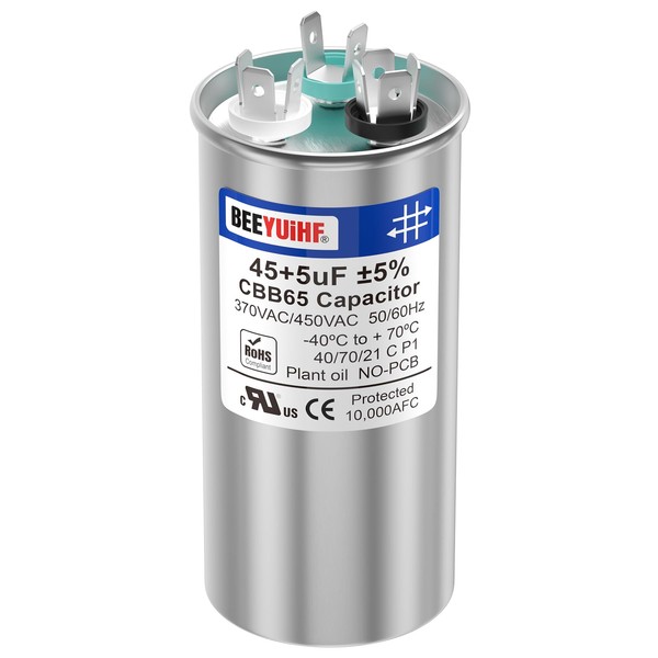 45+5uF ±5% 45/5 MFD 370/440/450V AC 50/60Hz CBB65 Capacitor Dual