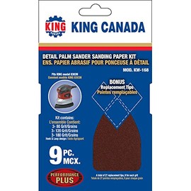 King Canada Sanding Paper Kit, for Palm Detail Sander (Model 8303N), 9-Piece (KW-168)