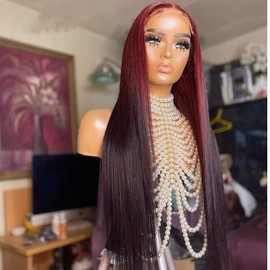 YOKADA HAIR Ombre Red 99J Straight Human Hair Wigs 180% 5x5 Lace Closure Brazilian Glueless Wigs For Black Women (22 inch, 5x5 wig)