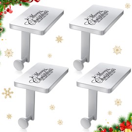 Yaocom 4 Pack Christmas Stocking Holders Set, Metal Merry Christmas Mantel Fireplace Stocking Hangers Heavy Duty Weighted Stocking Hanging Stand Hooks for Xmas Holiday Party Decoration (Silver)