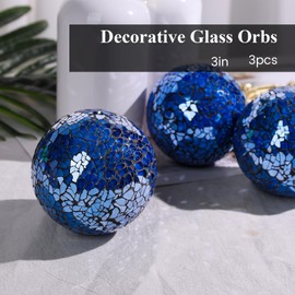 DomeStar 3PCS Decorative Balls for Bowls, 3 Inch Dark Blue Orbs Glass Balls for Centerpiece Bowls Mosaic Sphere for Home Decoration Dining Table