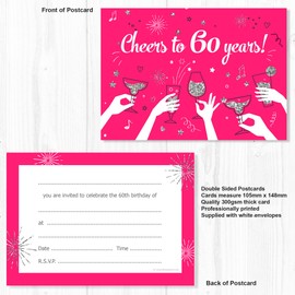 Olivia Samuel 20 x 60th Birthday Party Invitations from Cheers to 60 years - Ladies ready to write invites with envelopes