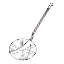 TrueCraftware- 7-Inch Round Spiral Wire Skimmer with 13" Handle Length Nickel Plated- Kitchen Utensil Food Strainer Skimmer Spoon for Cooking Sieve Sifters Rice Quinoa Pasta Fruits Vegetables etc.