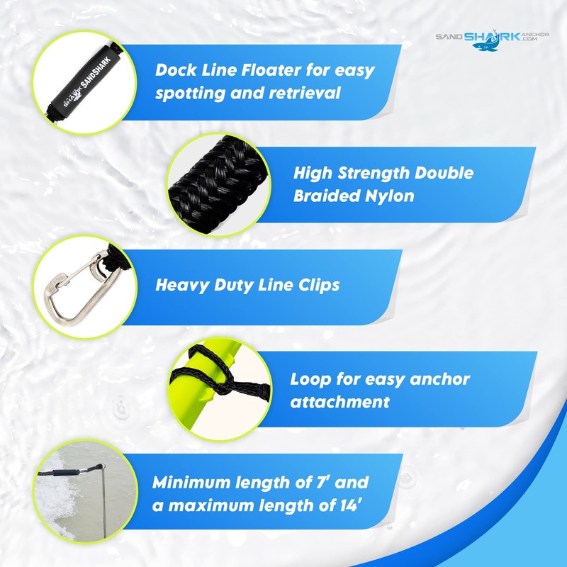 SandShark 7-14ft Premium Anchor Bungee Dock Line. Boat Accessories Bungee